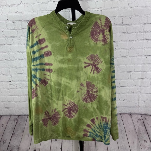 Earthbound Green Tie Dye Tunic Long Sleeves Top Size Large - Picture 1 of 7
